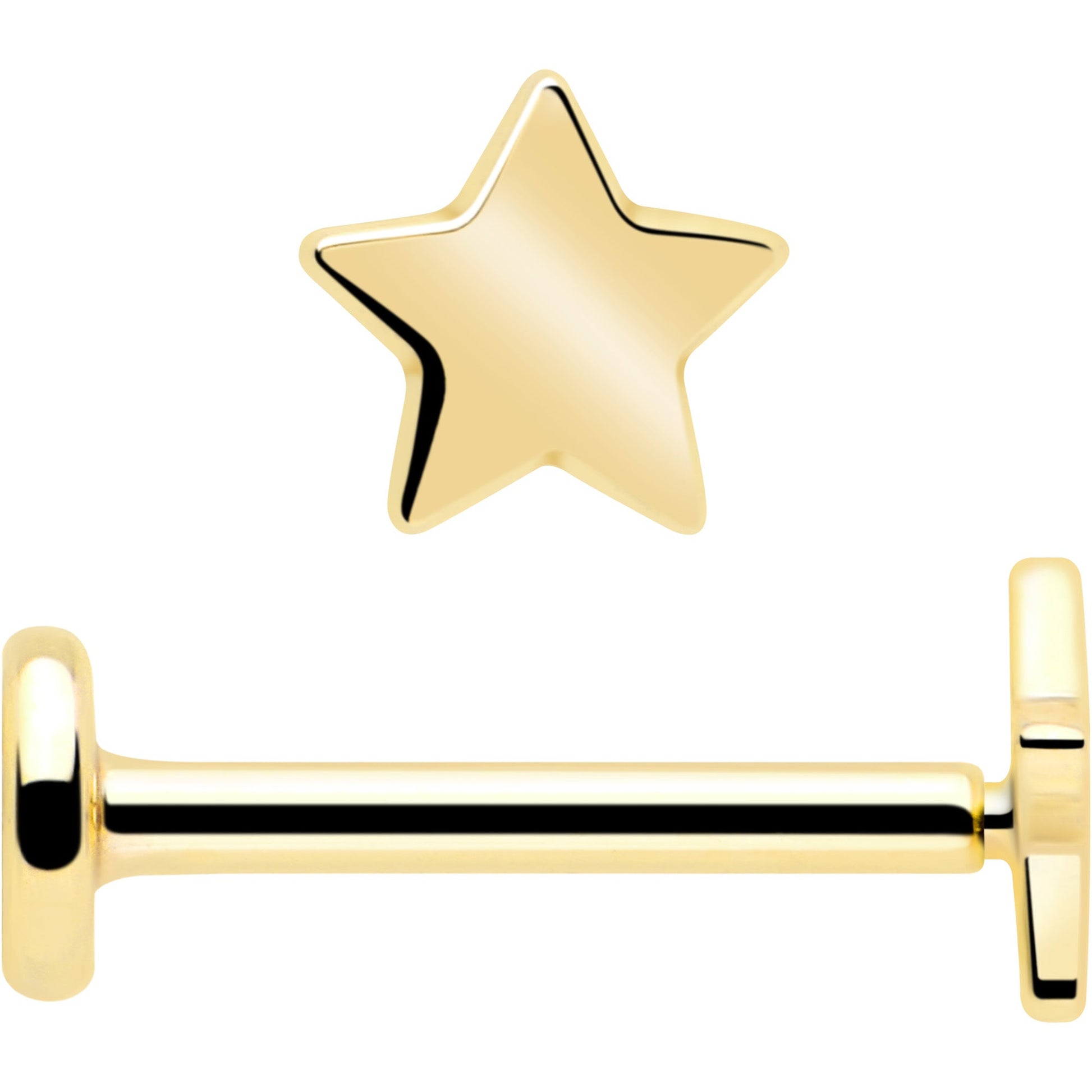 14k Solid Yellow Gold 3mm Star Threadless Push In Flat Back Stud BodyCandy