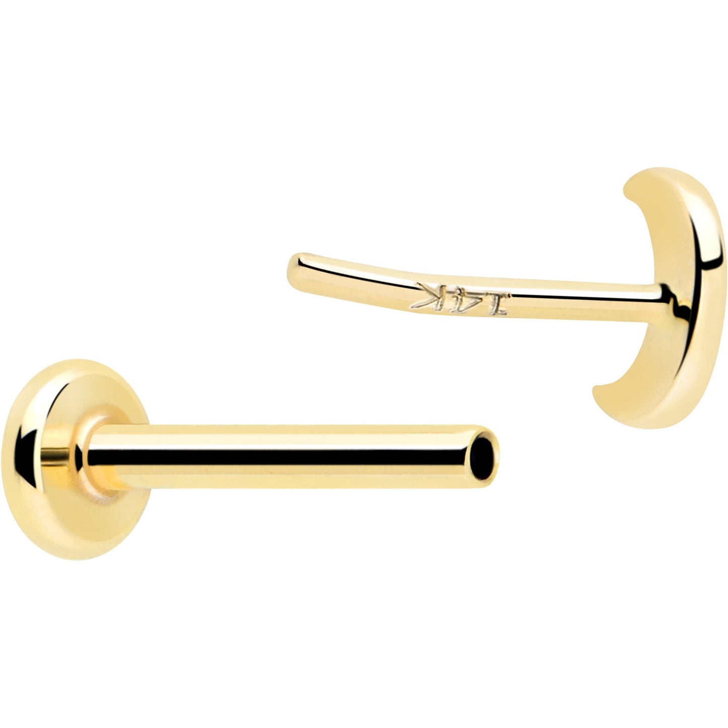 14k Solid Yellow Gold 3mm Moon Threadless Push In Flat Back Stud BodyCandy