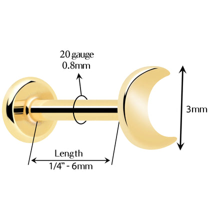 14k Solid Yellow Gold 3mm Moon Threadless Push In Flat Back Stud BodyCandy