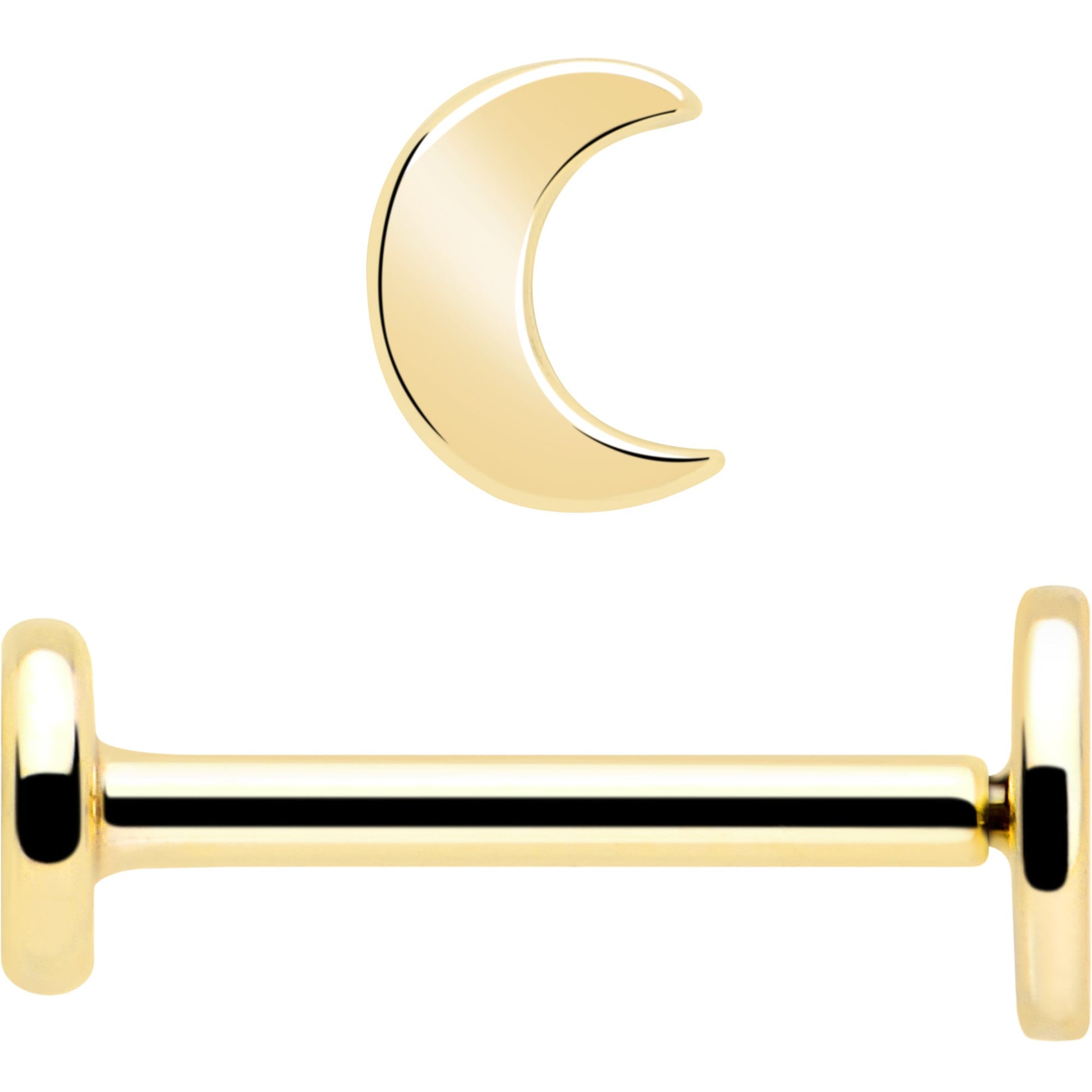 14k Solid Yellow Gold 3mm Moon Threadless Push In Flat Back Stud BodyCandy