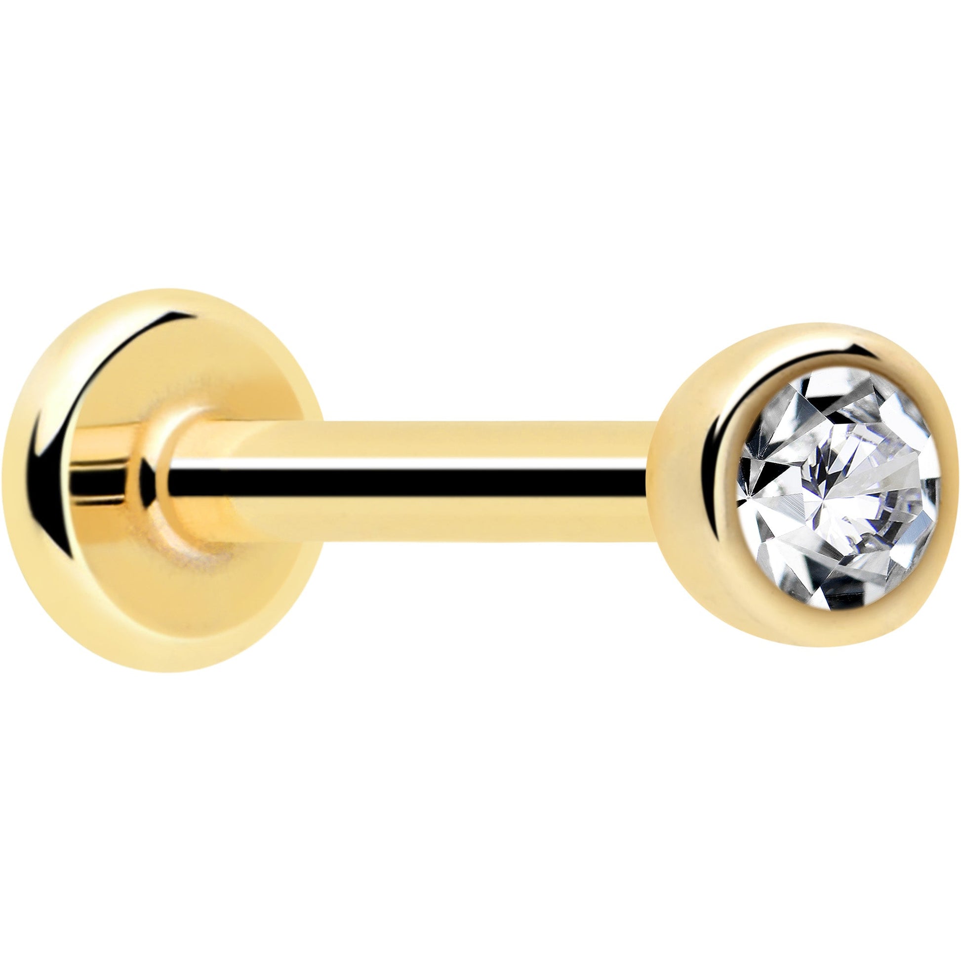 14k Solid Yellow Gold 2mm CZ Gem Threadless Push In Flat Back Stud BodyCandy