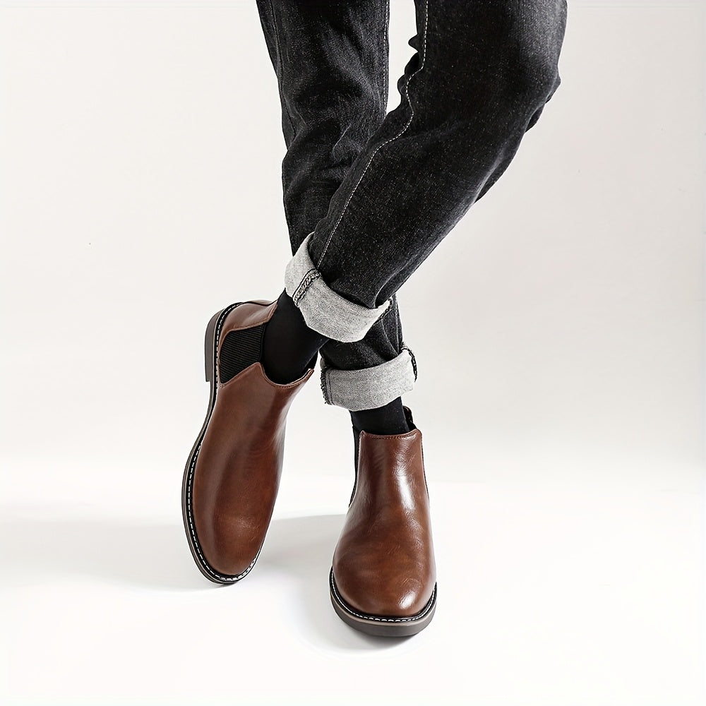 Men'S Chelsea Ankle Boots - Size 40-46, Brown Faux Cover with Black Elastic Band, Pointed Toe, TPR Sole, Ideal for Casual Wear and Vacation NovaCart