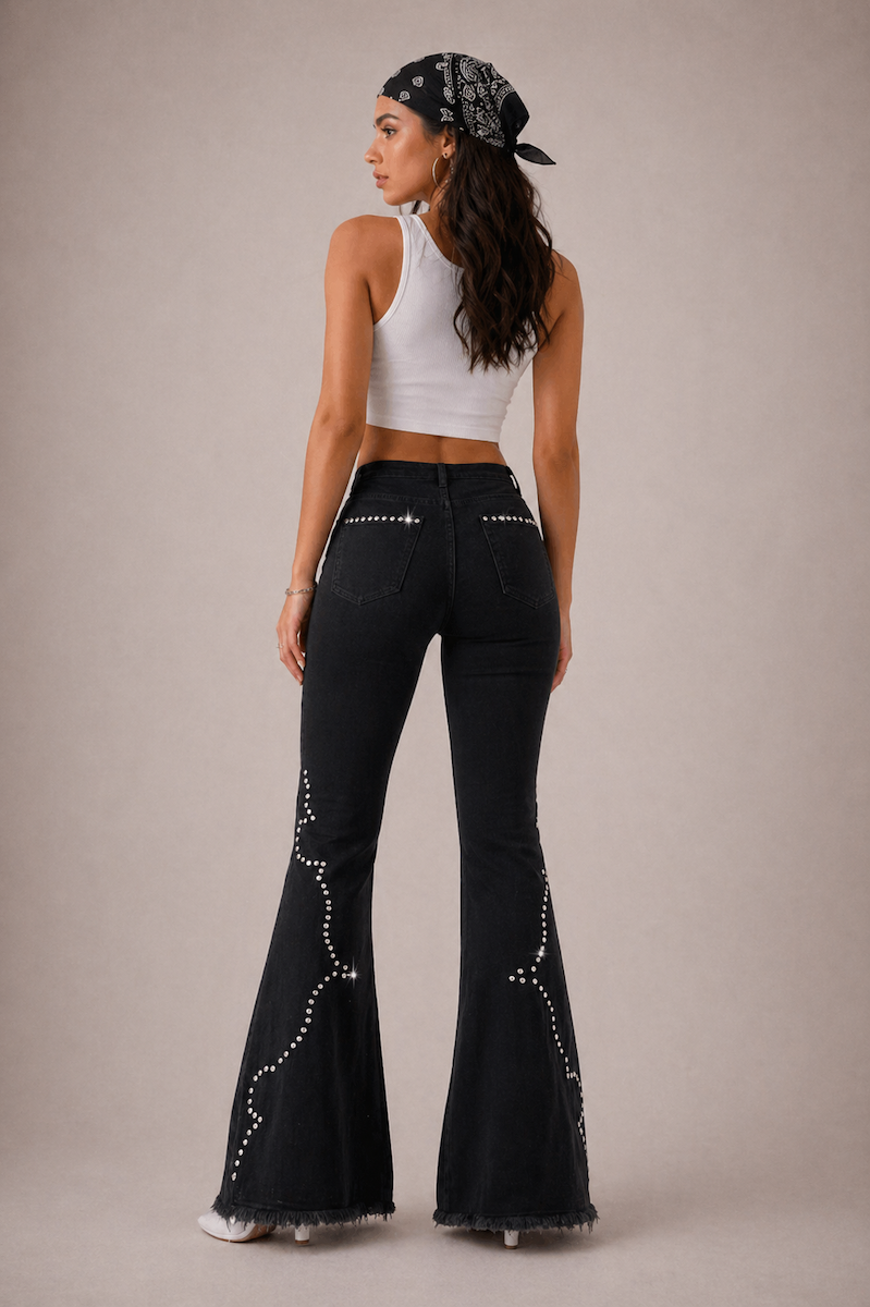 Santa Fe Bell Bottom Jean Black Denim GJG DENIM