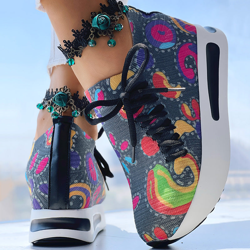 Women's Random Print Side Lace-Up Elastic Sport Shoes, Comfortable Slip-On Sneakers For Women, Casual Daily Wear Footwear See size chart under “more details” The Fashion Celestial