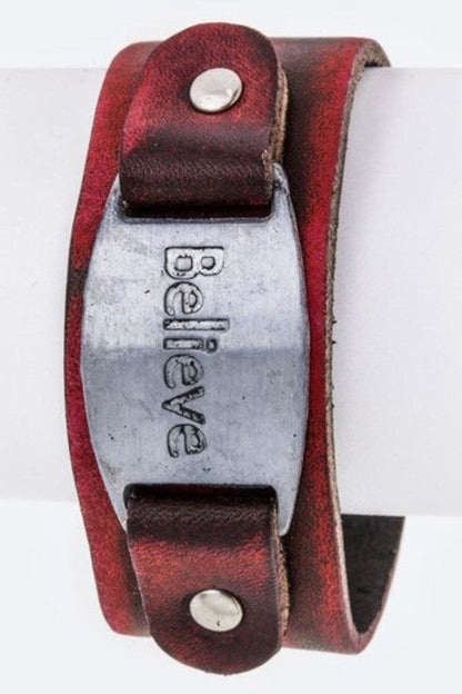 Believe Metal Tag Leather Cuff Shop Style & More | Fresh Looks, Everyday Deals & Free Shipping