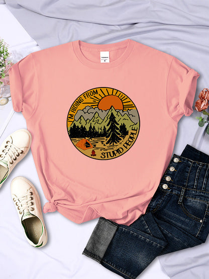 I'm Hiding From Stupid People Camping Scenery Women's Tops Hip-hop Fashion Street See size chart under “more details” The Fashion Celestial