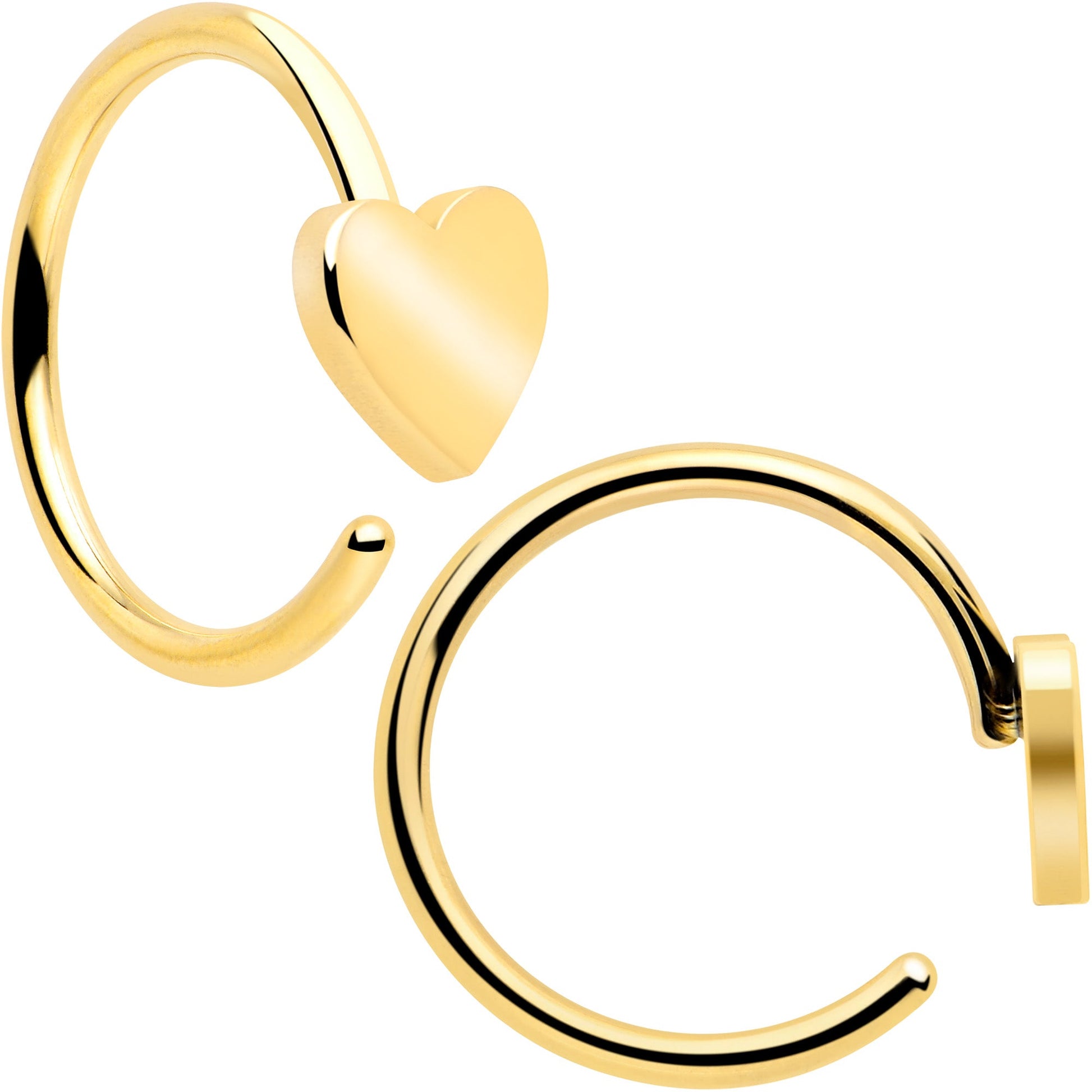 20G Gold Tone Implant Grade Titanium Heart Open Hoop Earring Set BodyCandy
