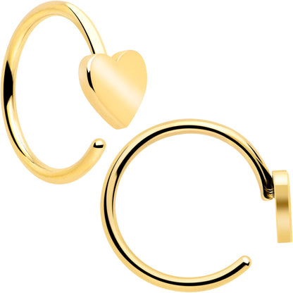 20G Gold Tone Implant Grade Titanium Heart Open Hoop Earring Set BodyCandy