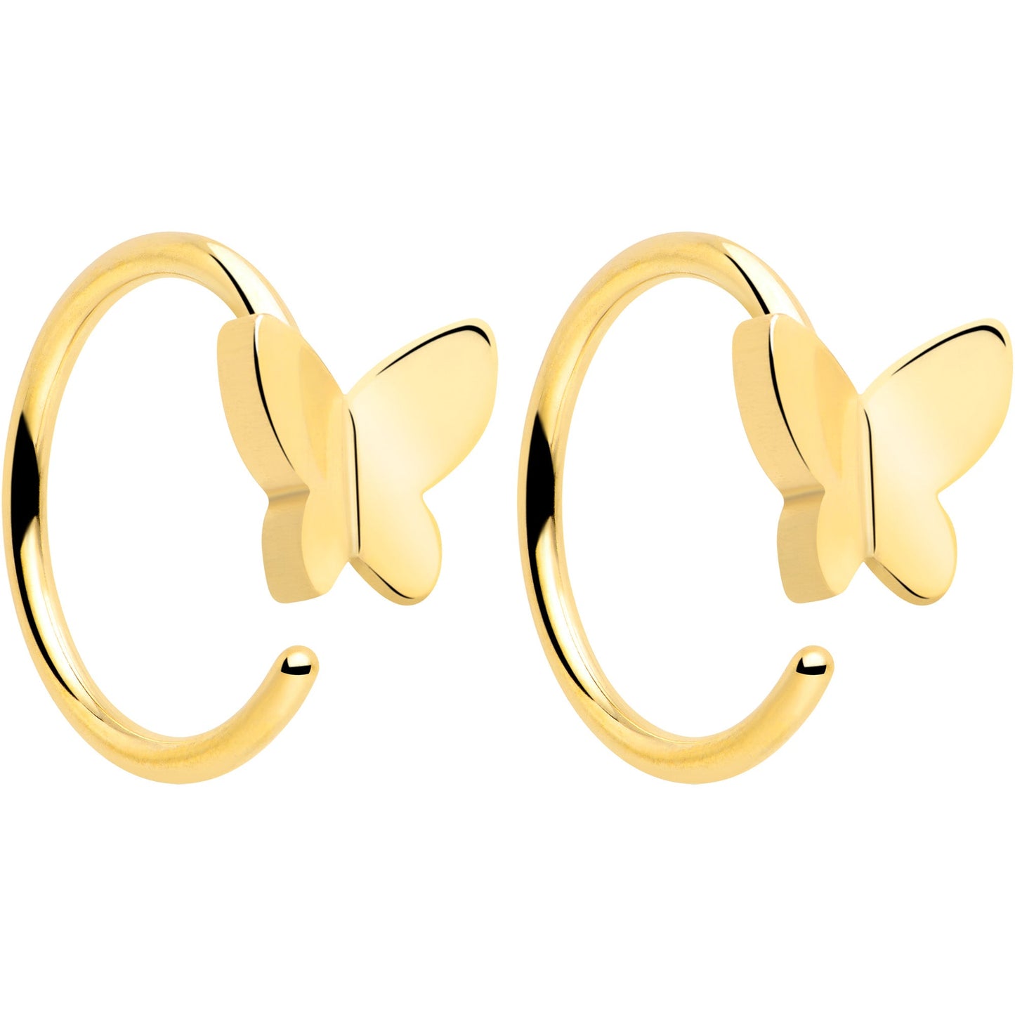 20G Gold Tone Implant Grade Titanium Butterfly Open Hoop Earring Set BodyCandy
