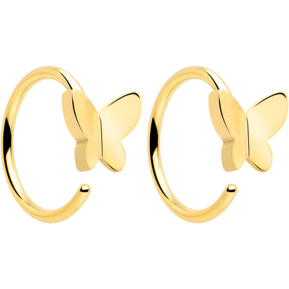 20G Gold Tone Implant Grade Titanium Butterfly Open Hoop Earring Set BodyCandy