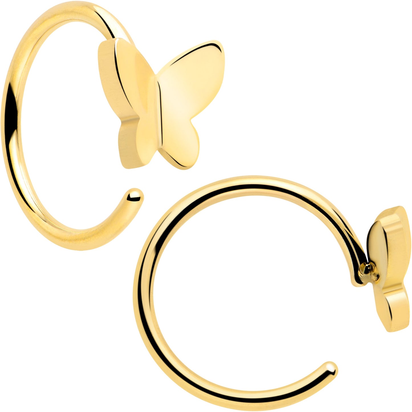 20G Gold Tone Implant Grade Titanium Butterfly Open Hoop Earring Set BodyCandy