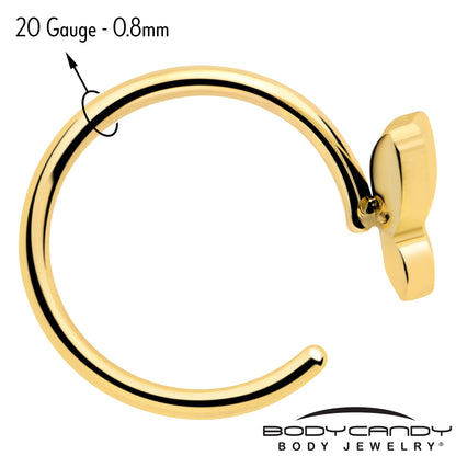20G Gold Tone Implant Grade Titanium Butterfly Open Hoop Earring Set BodyCandy