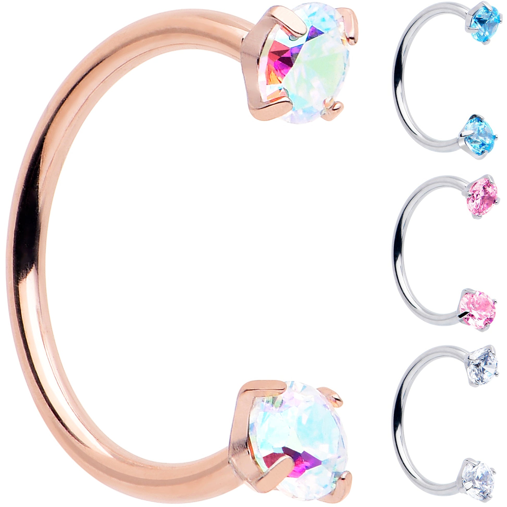 Double Gem Horseshoe Nose Ring Kit with Ball Grabber BodyCandy