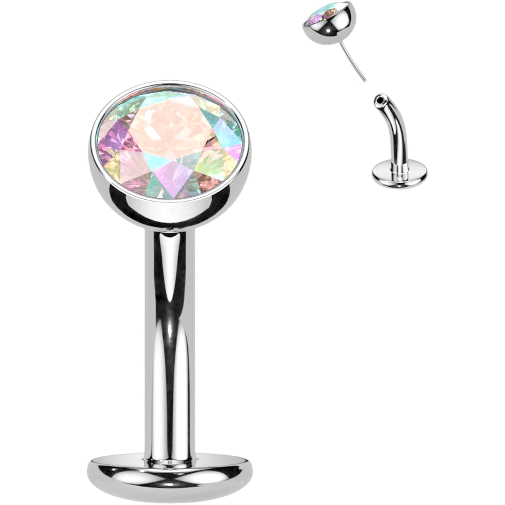 CZ Bezel Gem Titanium Threadless Floating Belly Ring BodyCandy