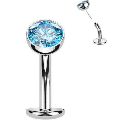 CZ Bezel Gem Titanium Threadless Floating Belly Ring BodyCandy