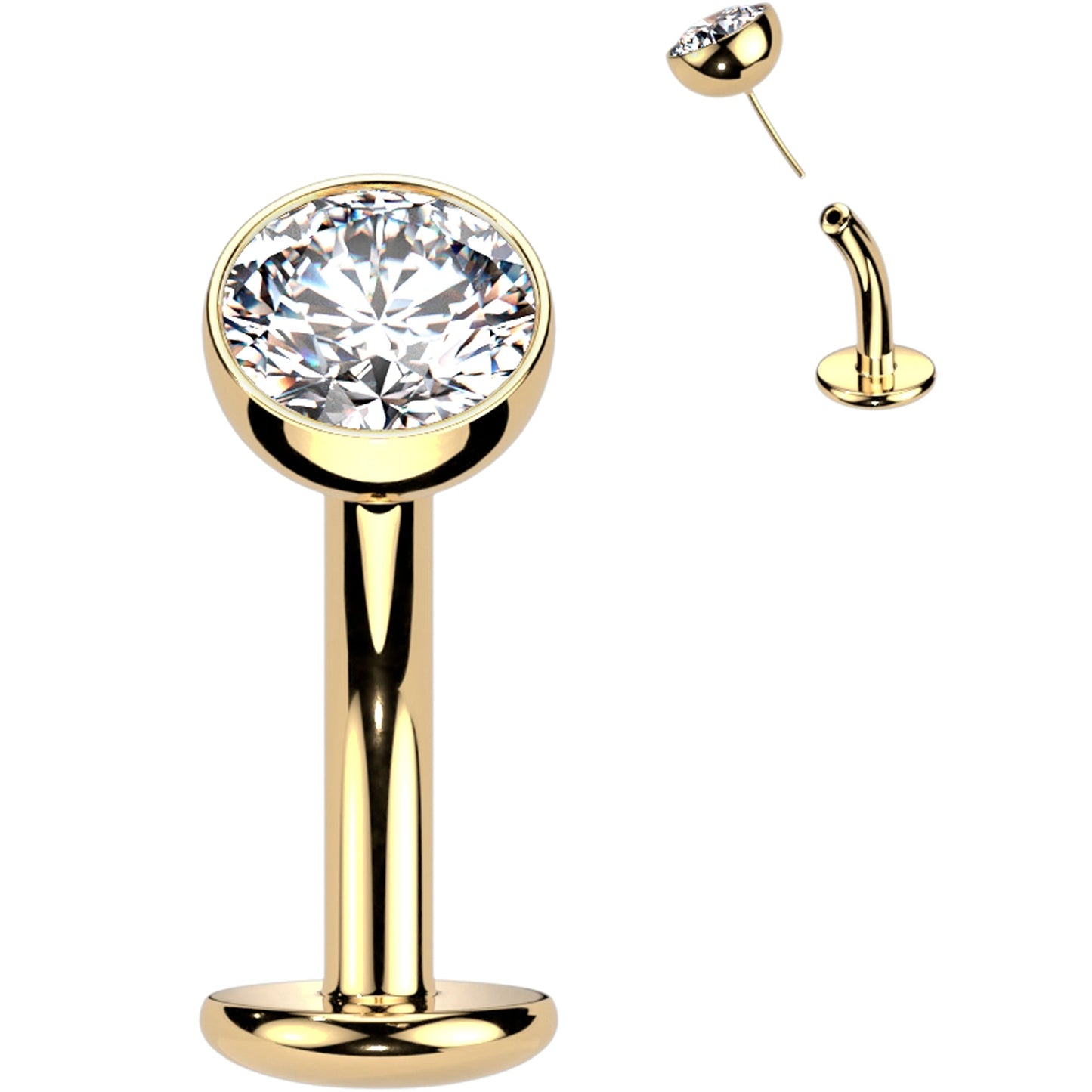 CZ Bezel Gem Titanium Threadless Floating Belly Ring BodyCandy