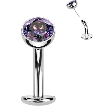 CZ Bezel Gem Titanium Threadless Floating Belly Ring BodyCandy