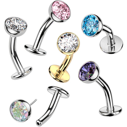 CZ Bezel Gem Titanium Threadless Floating Belly Ring BodyCandy