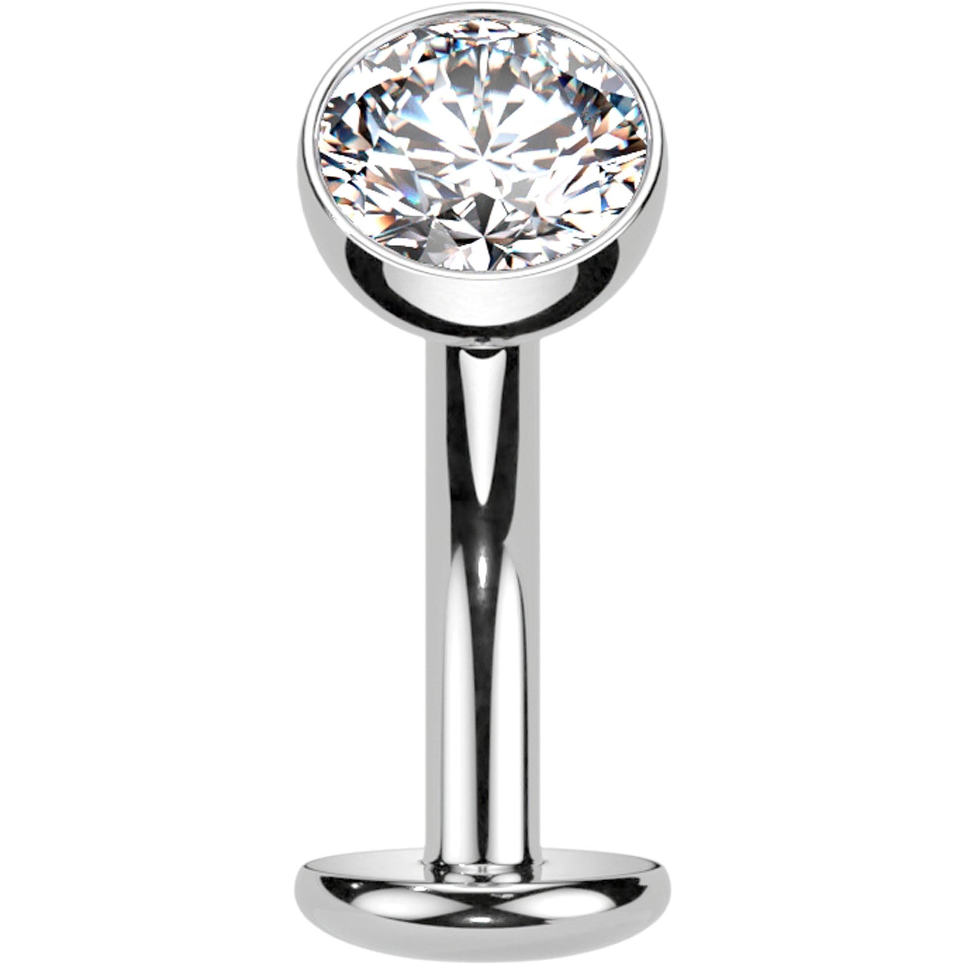 CZ Bezel Gem Titanium Threadless Floating Belly Ring BodyCandy