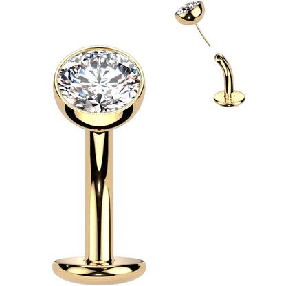CZ Bezel Gem Titanium Threadless Floating Belly Ring BodyCandy