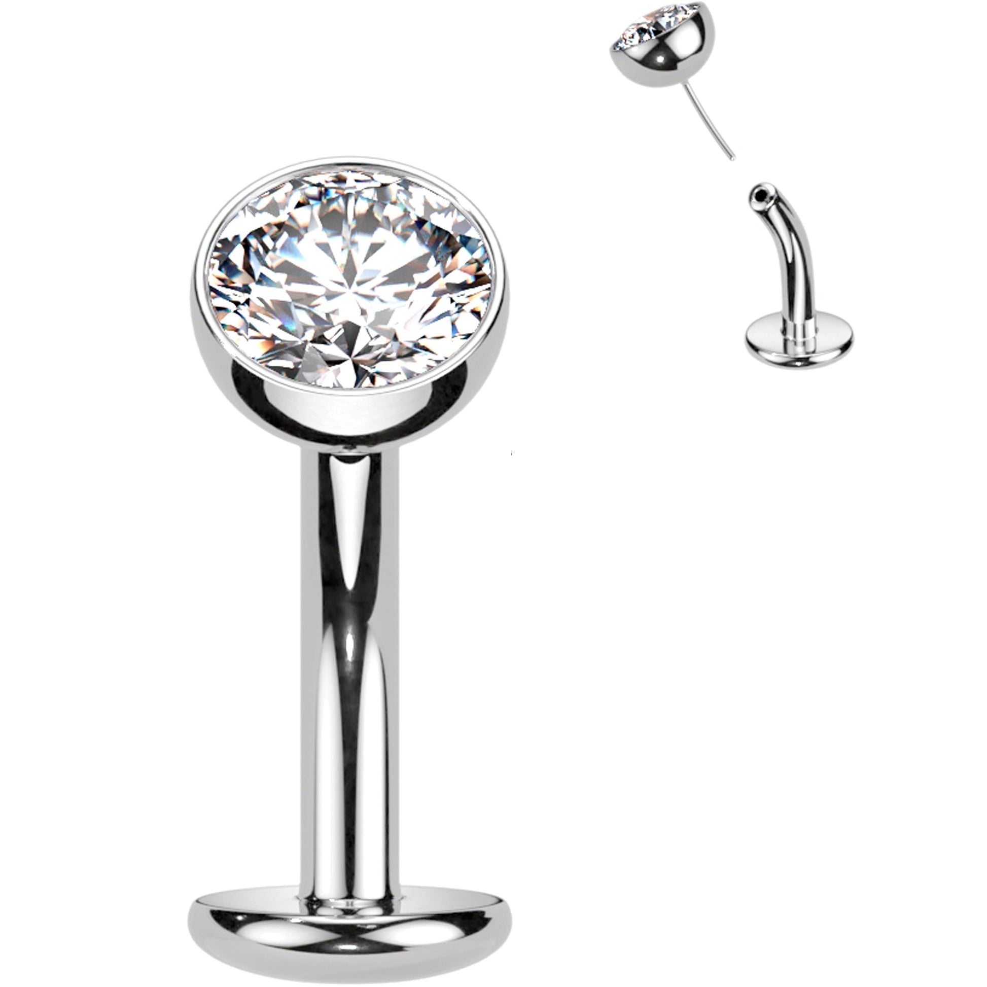 CZ Bezel Gem Titanium Threadless Floating Belly Ring BodyCandy