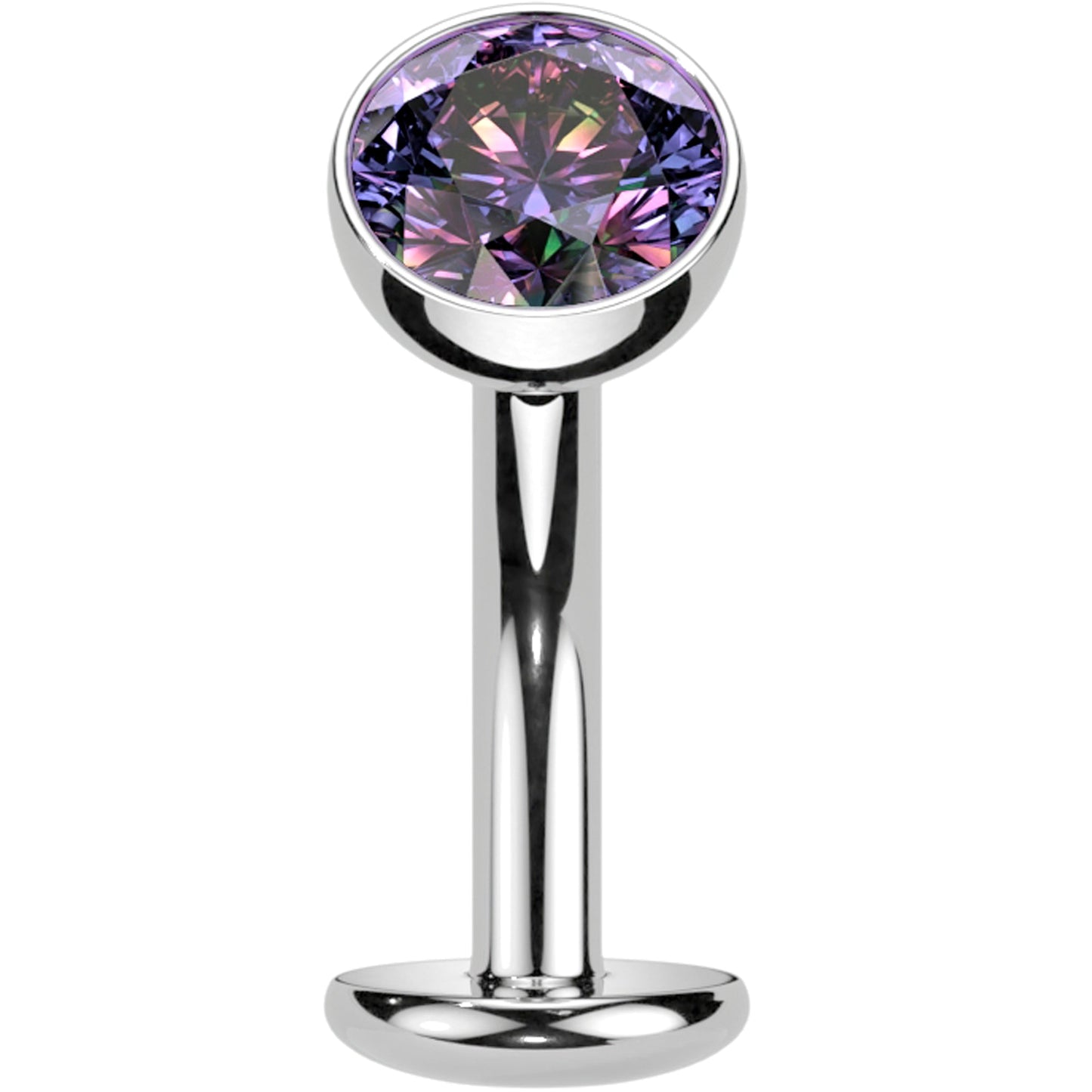 CZ Bezel Gem Titanium Threadless Floating Belly Ring BodyCandy