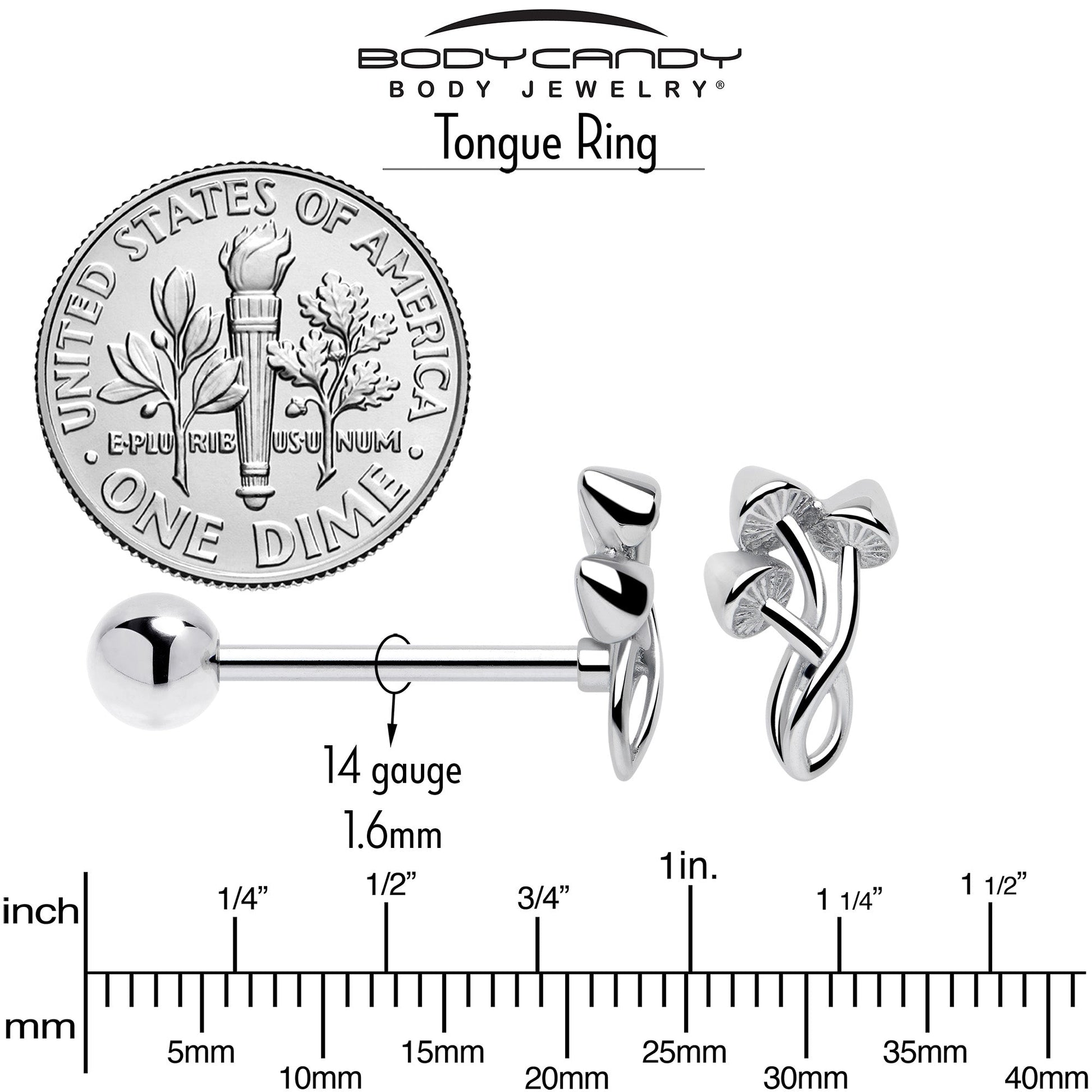 Trippy Mushroom Trio Barbell Tongue Ring BodyCandy