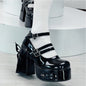 Rivet Bow Round Toe Bright Leather Platform Thick High Heels See size chart under “more details” The Fashion Celestial