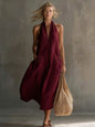 Women's Retro V-Neck Slip Dress – Loose Fit Sleeveless FitiqueFit