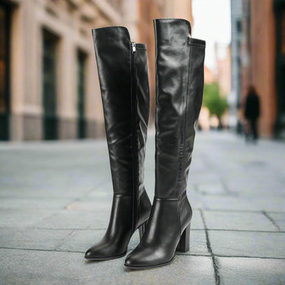 Pointed Toe Chunky-Heel Knee-High Boots – Knee High Leather Boots FitiqueFit