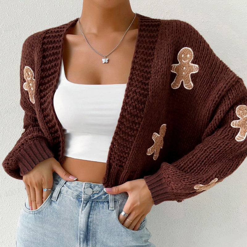 Gingerbread Man Knit Cardigan with Ribbed Cuffs FitiqueFit