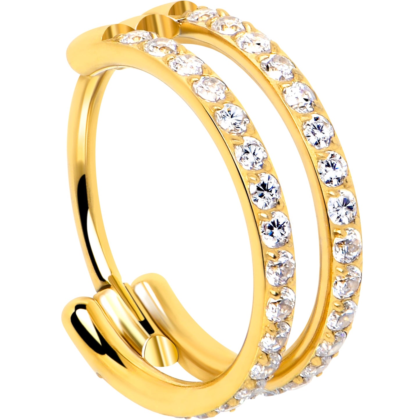20G Double Row Micro Gem Implant Grade Titanium Hinged Double Hoop Nose Ring BodyCandy