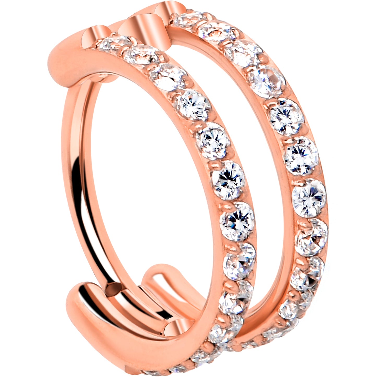 20G Double Row Micro Gem Implant Grade Titanium Hinged Double Hoop Nose Ring BodyCandy