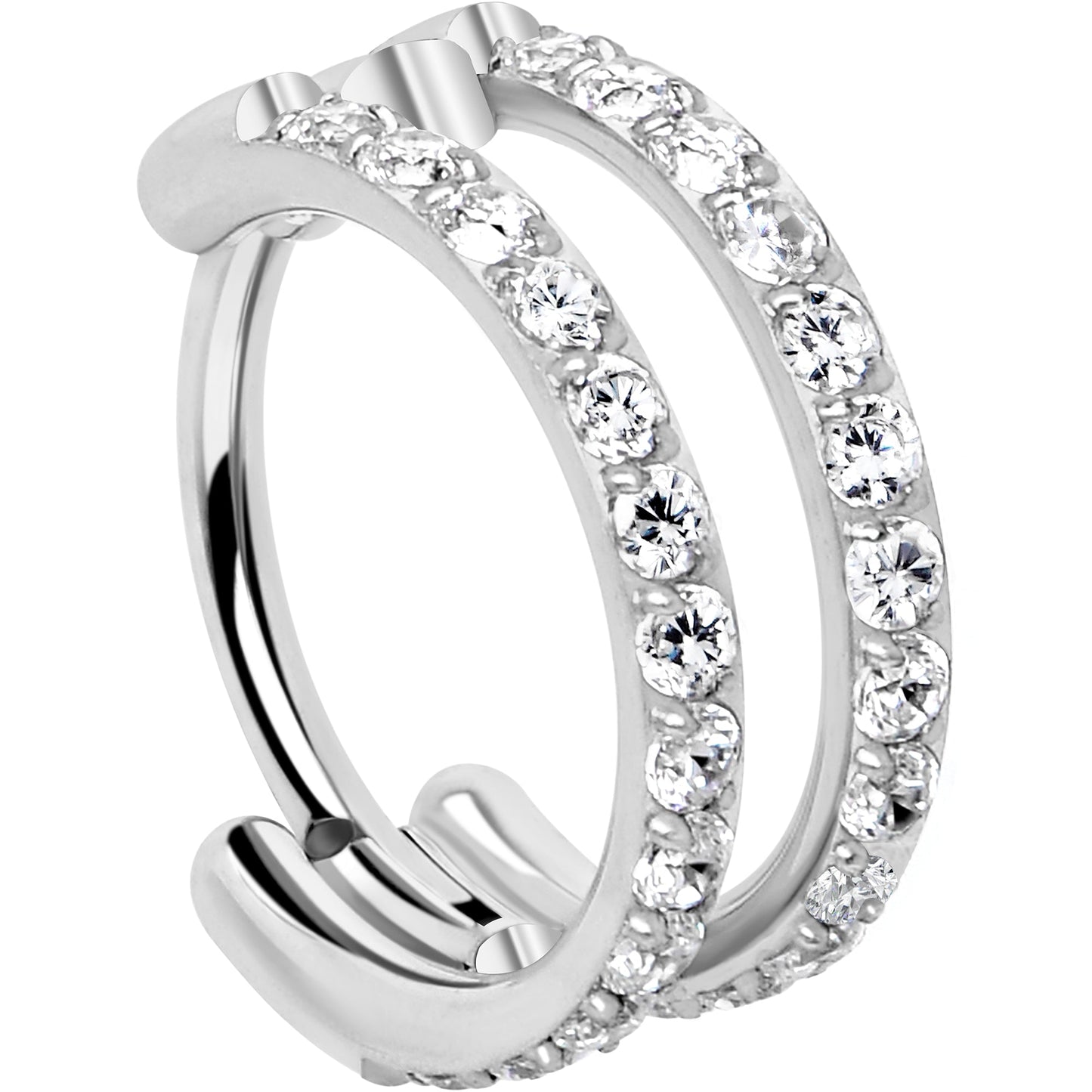 20G Double Row Micro Gem Implant Grade Titanium Hinged Double Hoop Nose Ring BodyCandy
