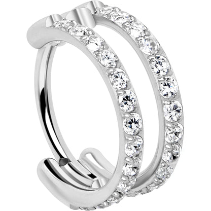 20G Double Row Micro Gem Implant Grade Titanium Hinged Double Hoop Nose Ring BodyCandy