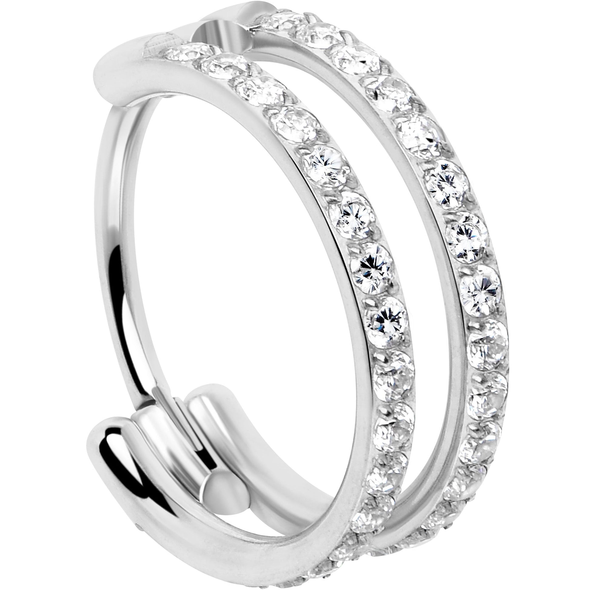 20G Double Row Micro Gem Implant Grade Titanium Hinged Double Hoop Nose Ring BodyCandy