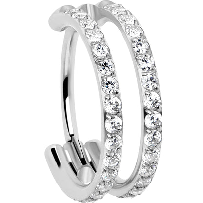 20G Double Row Micro Gem Implant Grade Titanium Hinged Double Hoop Nose Ring BodyCandy