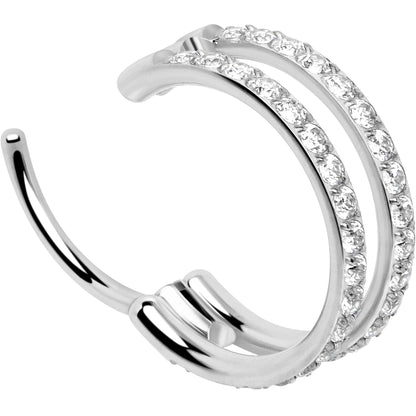 20G Double Row Micro Gem Implant Grade Titanium Hinged Double Hoop Nose Ring BodyCandy