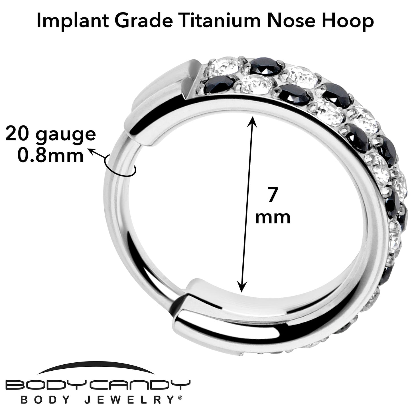 20G CZ Double Row Checkerboard Implant Grade Titanium Nose Hoop BodyCandy