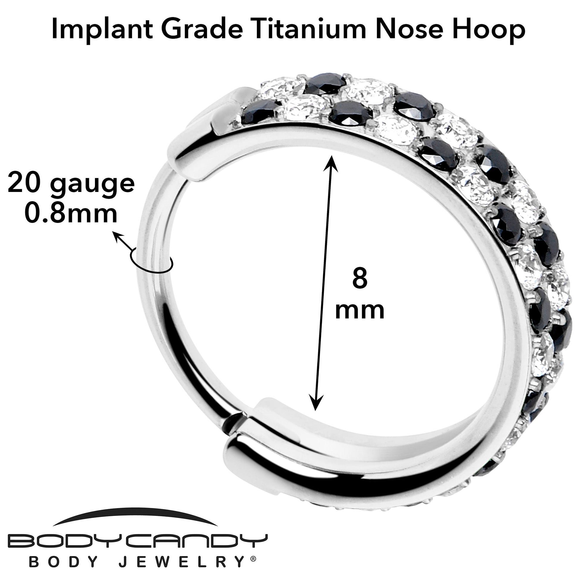 20G CZ Double Row Checkerboard Implant Grade Titanium Nose Hoop BodyCandy
