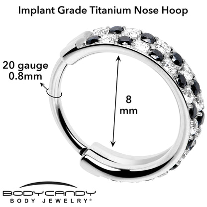 20G CZ Double Row Checkerboard Implant Grade Titanium Nose Hoop BodyCandy