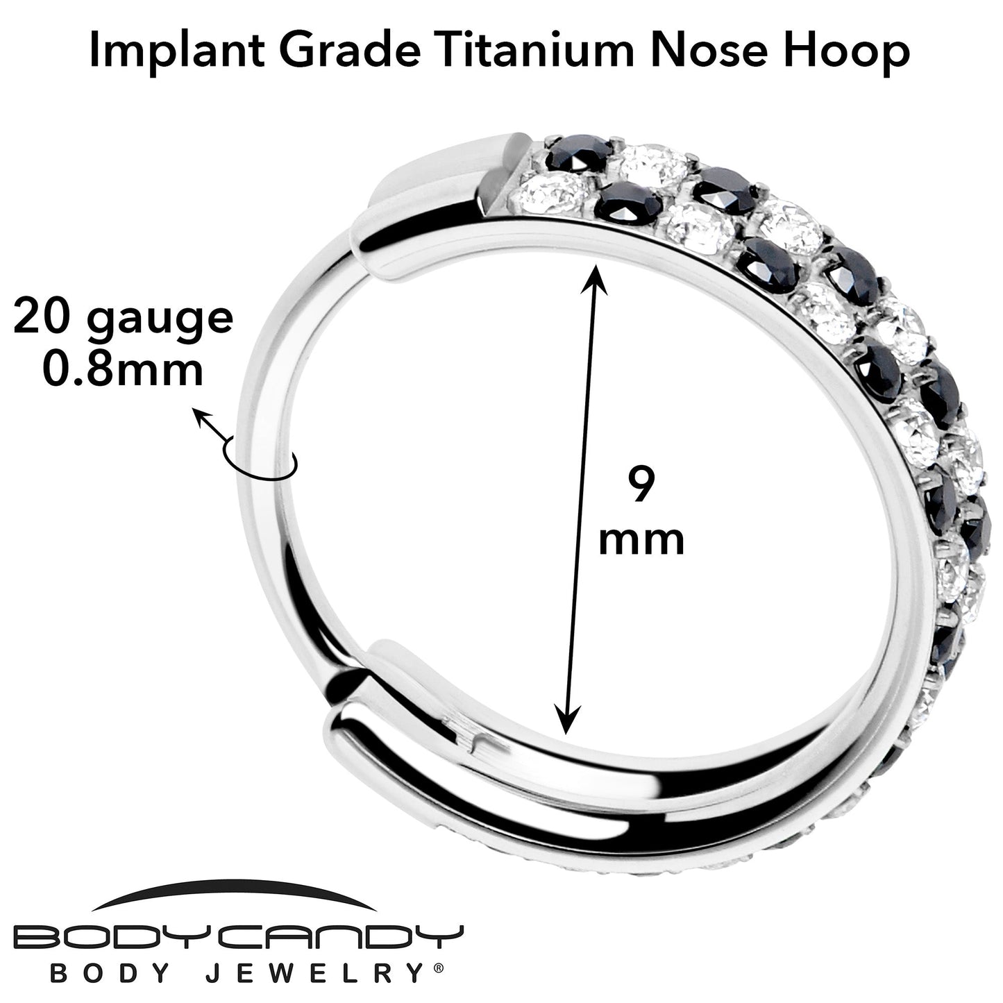 20G CZ Double Row Checkerboard Implant Grade Titanium Nose Hoop BodyCandy
