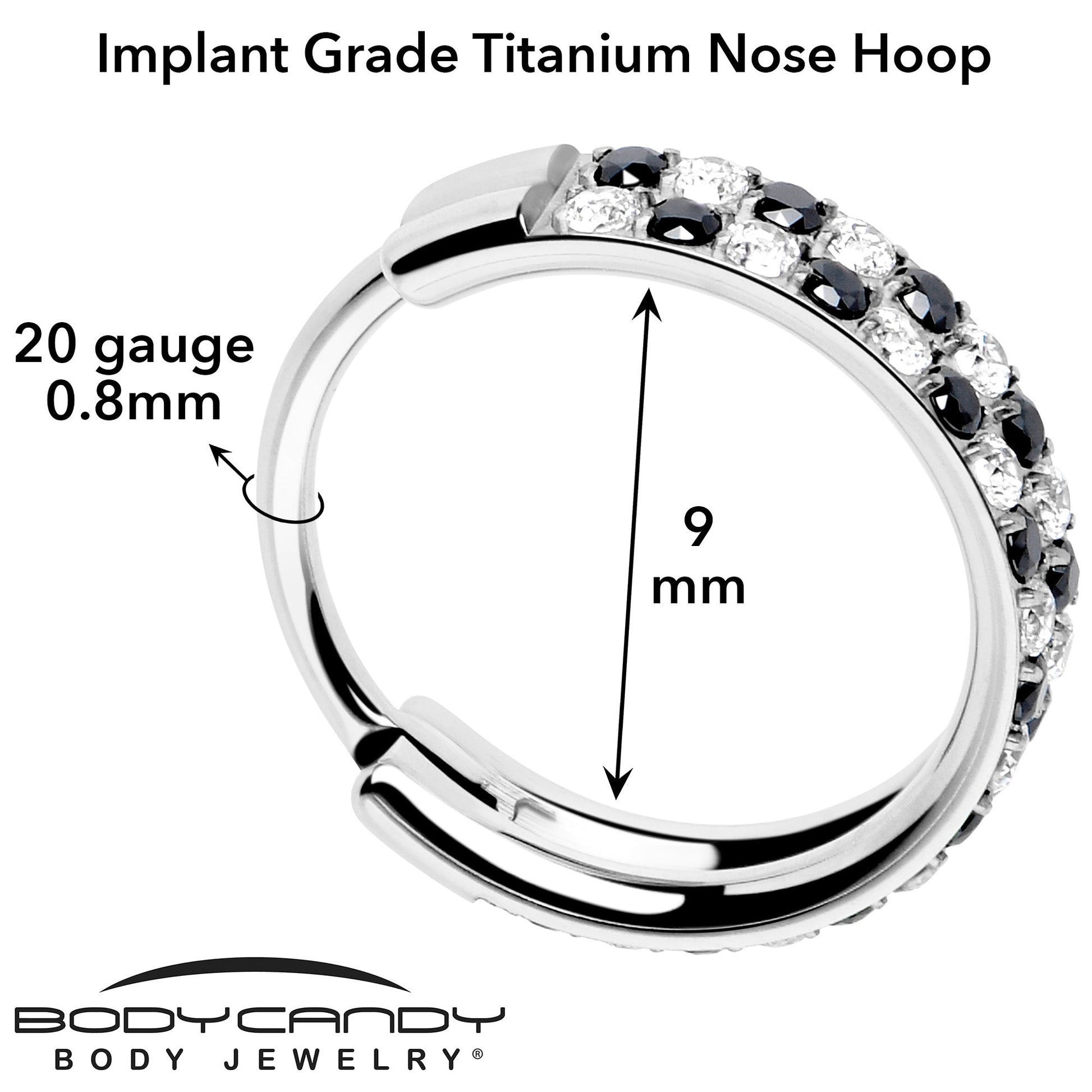 20G CZ Double Row Checkerboard Implant Grade Titanium Nose Hoop BodyCandy