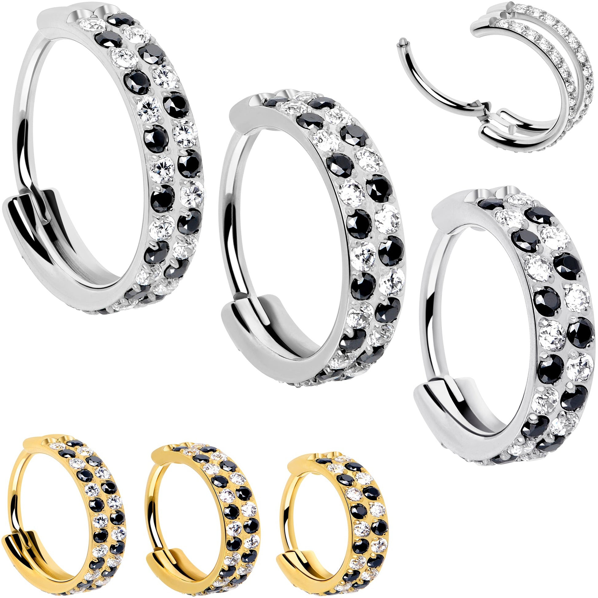 20G CZ Double Row Checkerboard Implant Grade Titanium Nose Hoop BodyCandy
