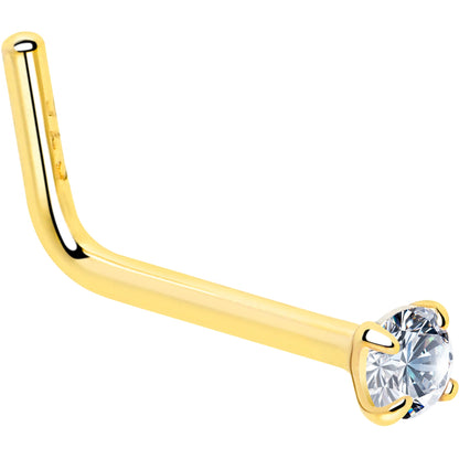 20G Gold Plated 925 Sterling Silver 2mm CZ L-Shape Nose Ring BodyCandy