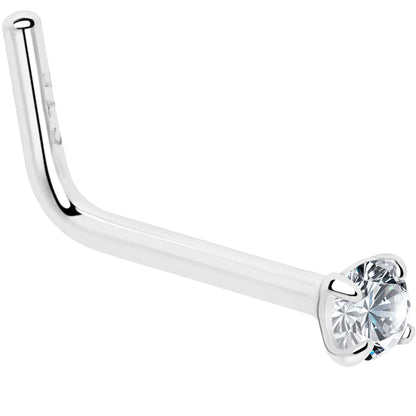20G Gold Plated 925 Sterling Silver 2mm CZ L-Shape Nose Ring BodyCandy