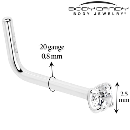 20G Gold Plated 925 Sterling Silver 2mm CZ L-Shape Nose Ring BodyCandy