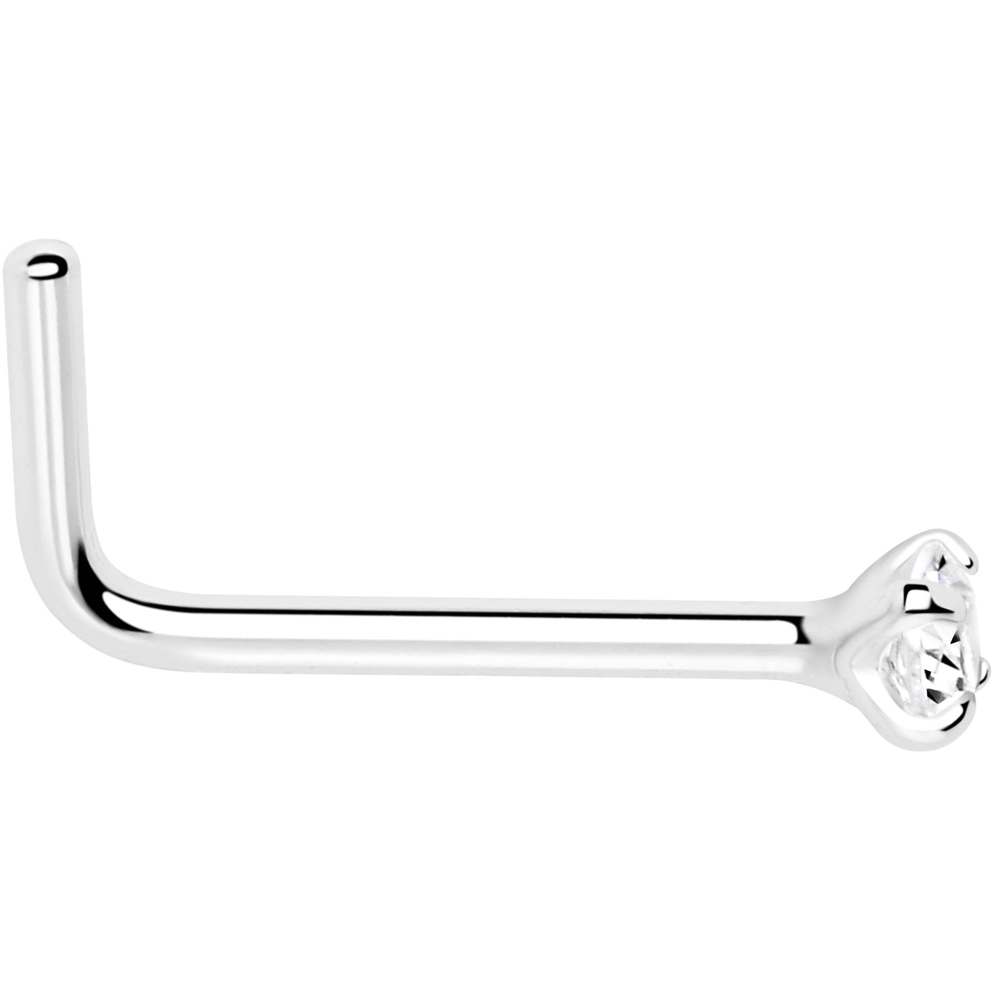 20G Gold Plated 925 Sterling Silver 2mm CZ L-Shape Nose Ring BodyCandy