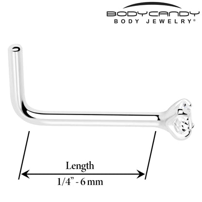 20G Gold Plated 925 Sterling Silver 2mm CZ L-Shape Nose Ring BodyCandy