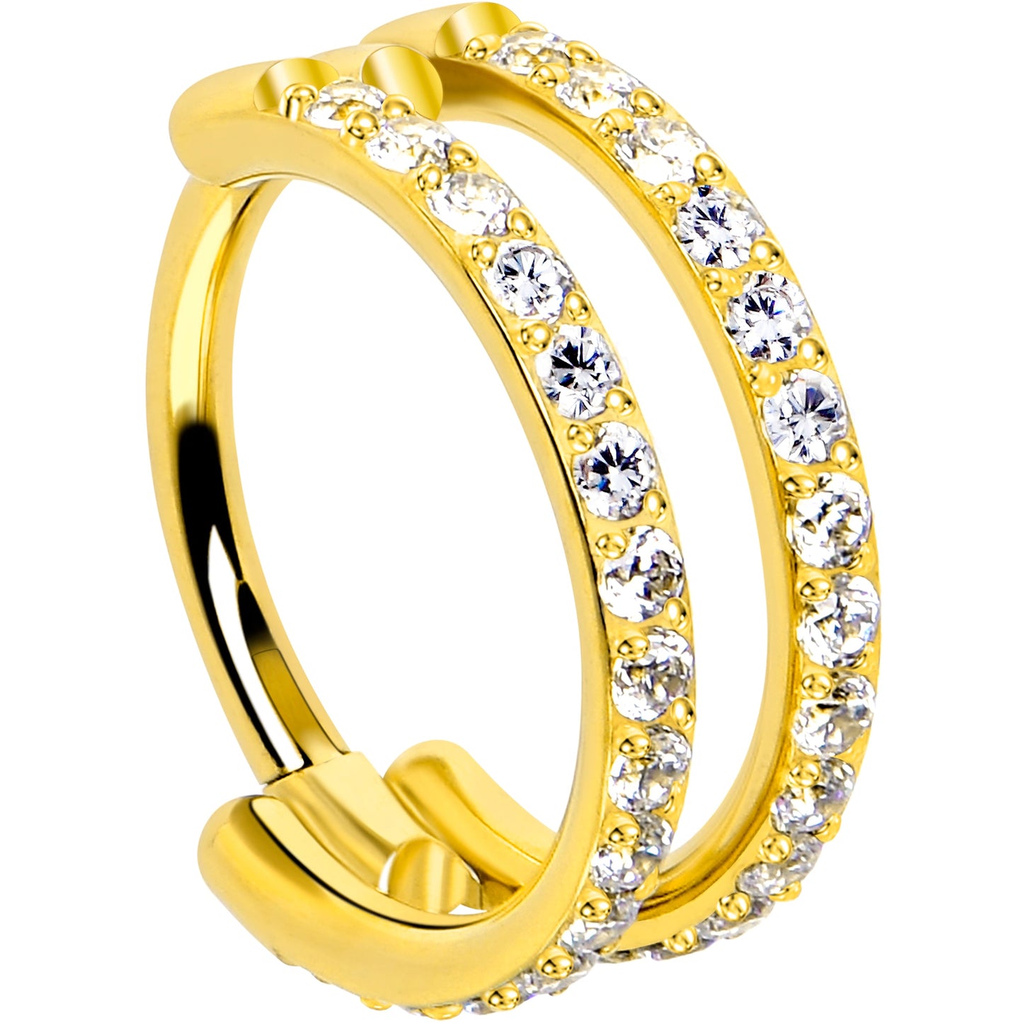 18G Double Row Micro Gem Implant Grade Titanium Hinged Double Hoop Nose Ring BodyCandy